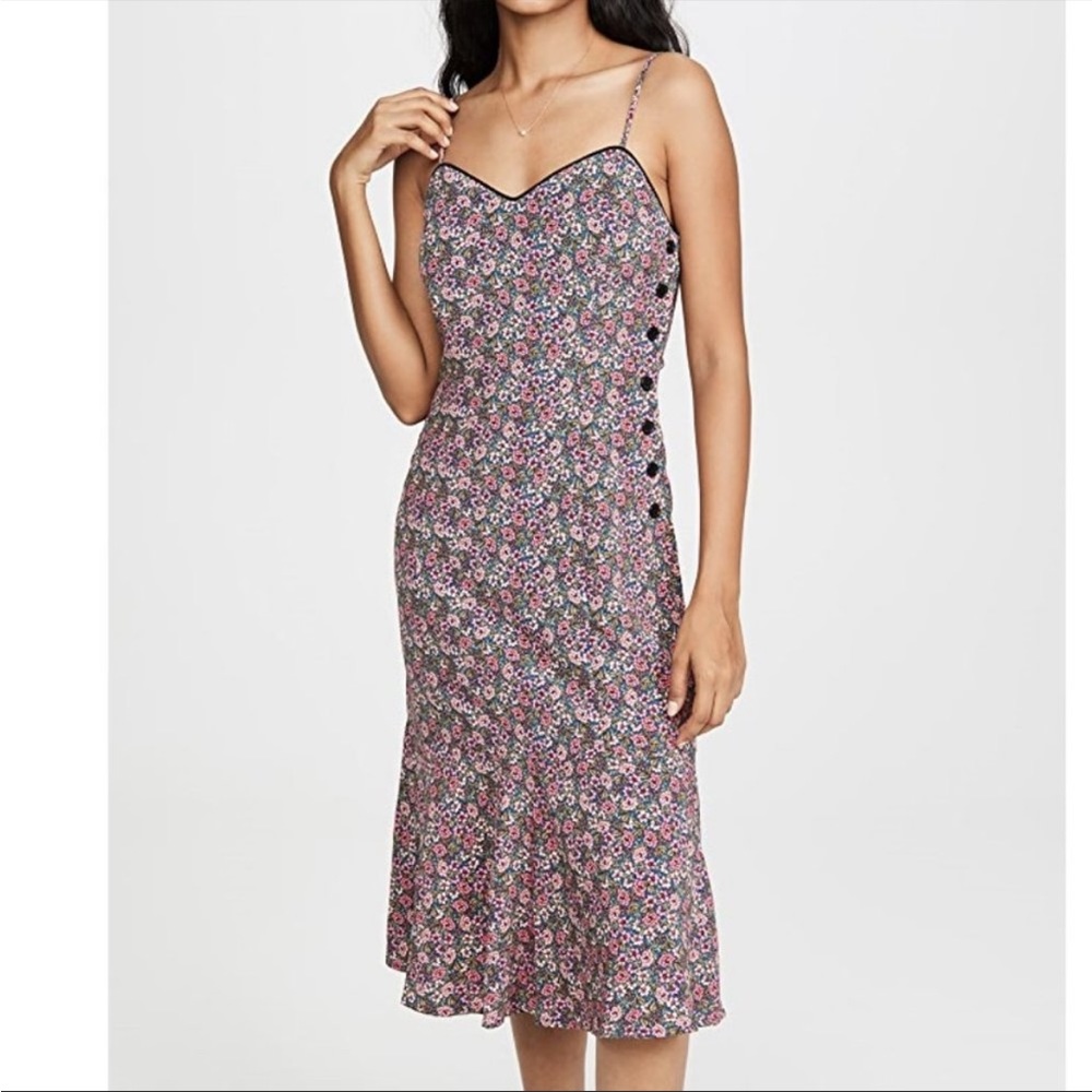 Lost + Wander Orchid Ditsy Floral Print Midi Slip Dress with Side Buttons sz XS